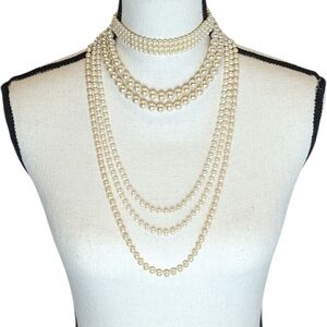 Vintage Necklace Beads Imitation Faux Pearl Mixed Lot of 4 Various Lengths